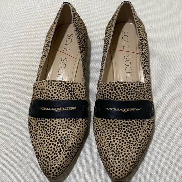 Sole Society Shoes - Sole Society cheetah print cow hair loafers womens size 7M EU 37 1/2